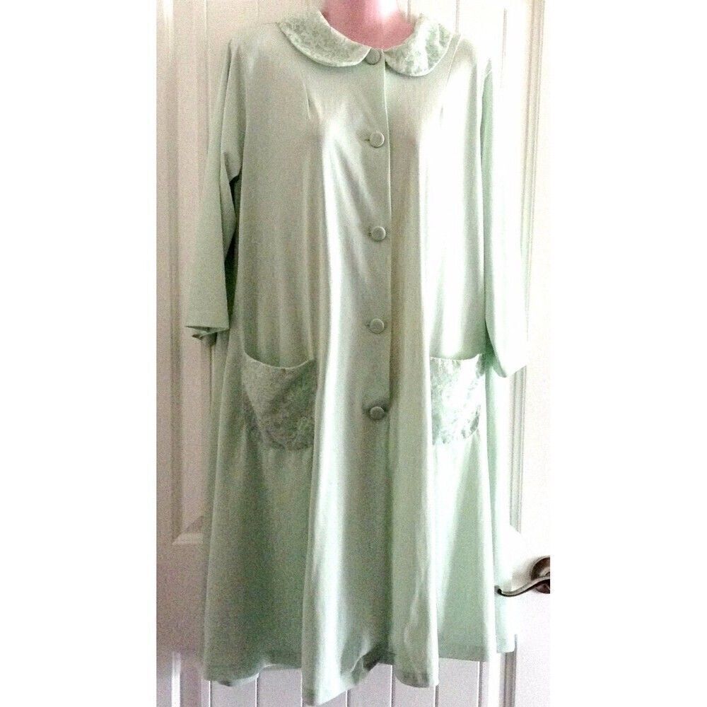 Vintage Shadowline Women's Robe Medium Mint Green Nylon Lace Trim